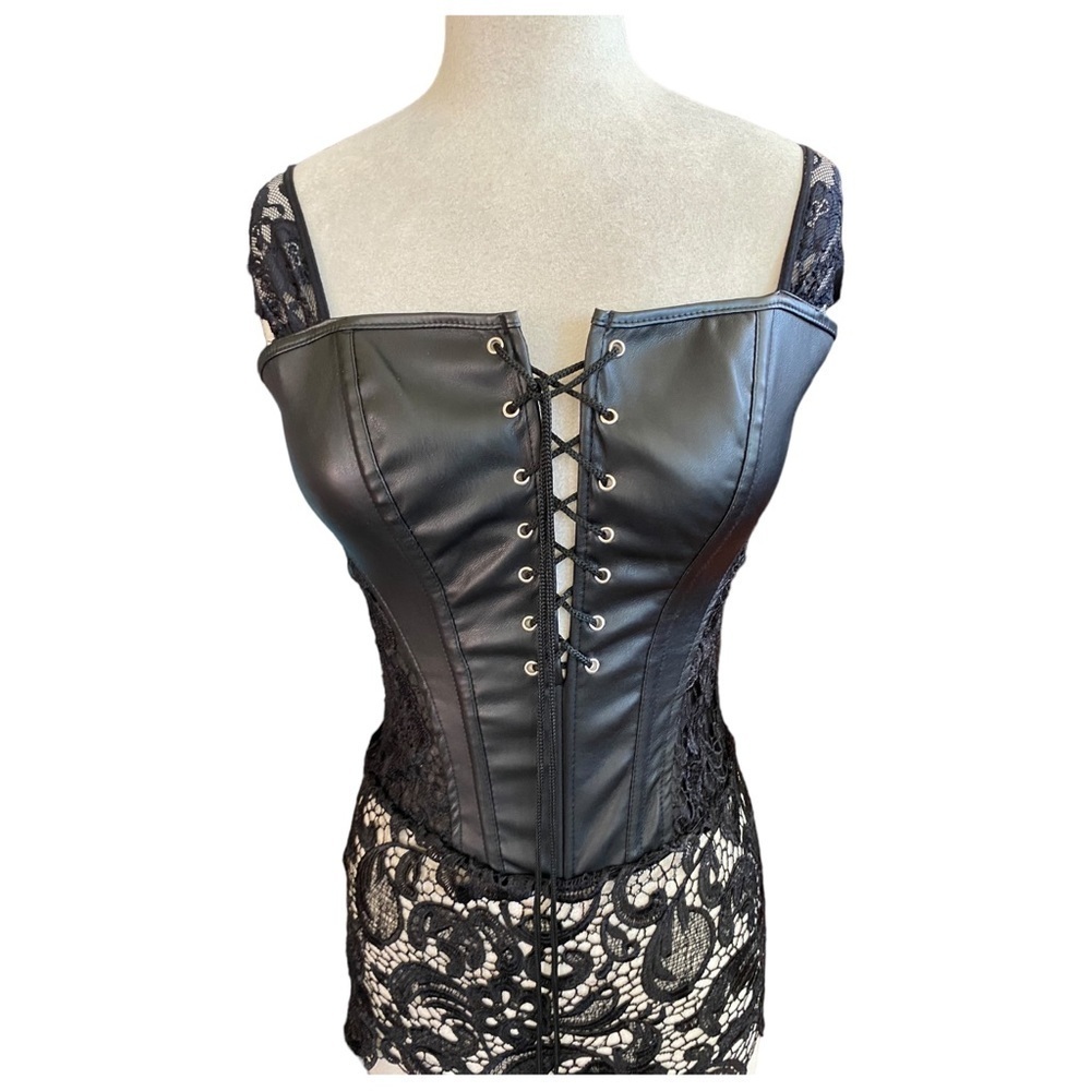 CORSET W/LACE DETAILING FULL ZIP BACK ADJUSTABLE STRAPS SZ LG